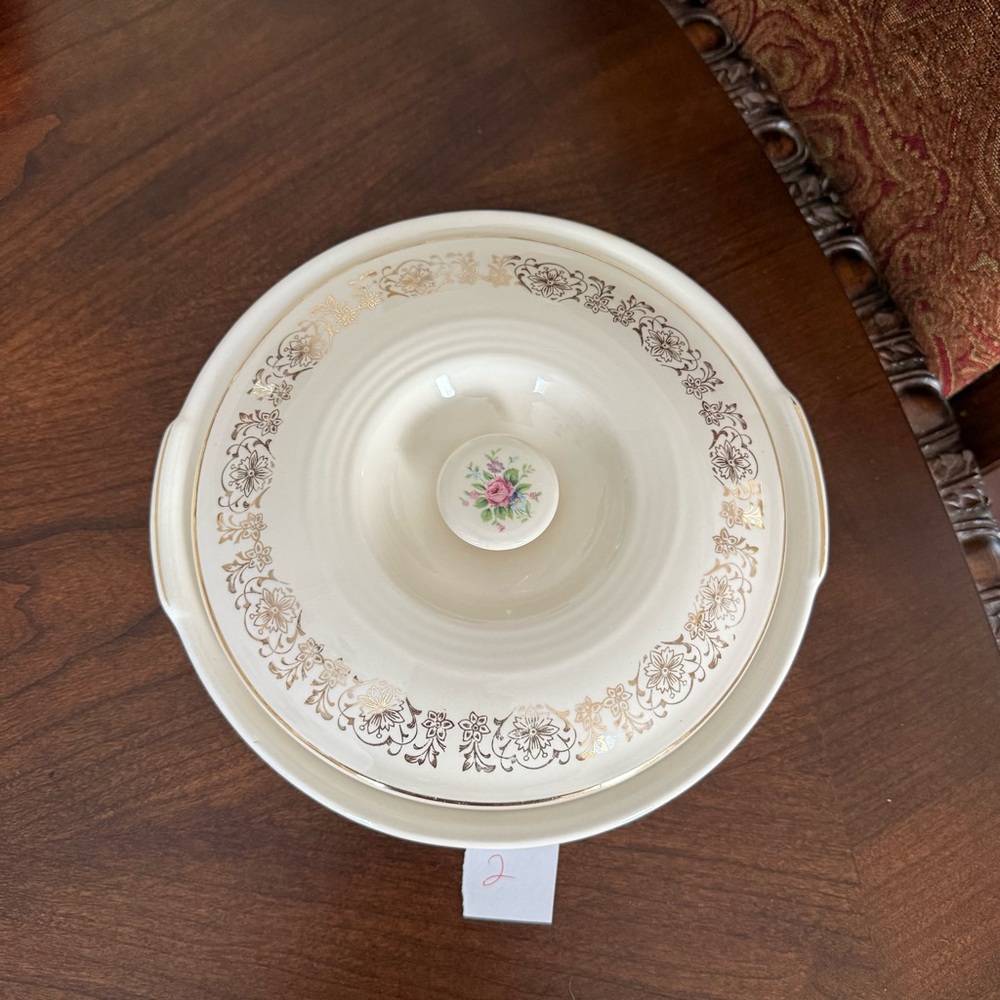 Vintage Limoges Triumph Rosalie 22k Gold Trim  Serving Bowl w/ Lid USA Made #2